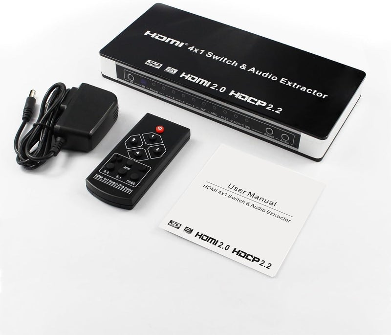 atdaraz HDMI Audio Extractor Splitter,HDMI Switch 4 in 1 Out,4K 60Hz 5.1/2.0CH ARC/eARC Home Theater AV,RCA Optical Output for Soundbar Xbox PS5 TV Dolby Atmos DTS HDCP2.2 HDR - Image 5