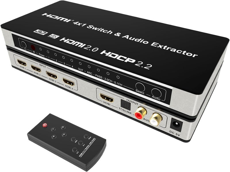atdaraz HDMI Audio Extractor Splitter,HDMI Switch 4 in 1 Out,4K 60Hz 5.1/2.0CH ARC/eARC Home Theater AV,RCA Optical Output for Soundbar Xbox PS5 TV Dolby Atmos DTS HDCP2.2 HDR - Image 1