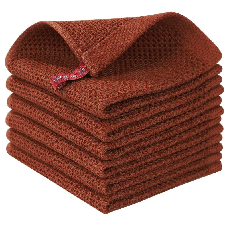 Homaxy 100 Cotton Waffle Weave Kitchen Dish Cloths Ultra Soft Absorbent Quick Drying Dish Towels 12 x 12 Inches 6Pack Rust