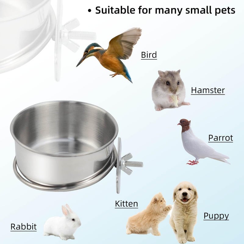 yuntop 2 Pack Stainless Steel Bird Bowls for Cage Parrot Food Water Bowl Bird Feeding Dish Cups Parrot Food Water Feeder Pet Hanging Bowl Crate Coop Cups with Clamp Holder for Small Animal Dog Parakeet - Image 3