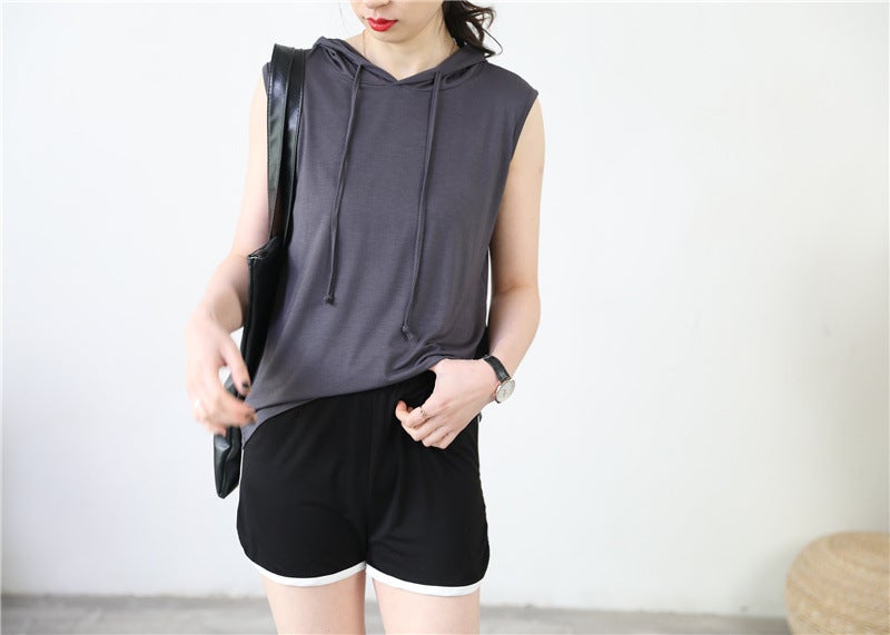 Modal Hooded T-Shirt Women'S Summer Thin Loose Large Size Sleeveless Base Shirt Casual Home Vest Sunscreen Top - Image 4