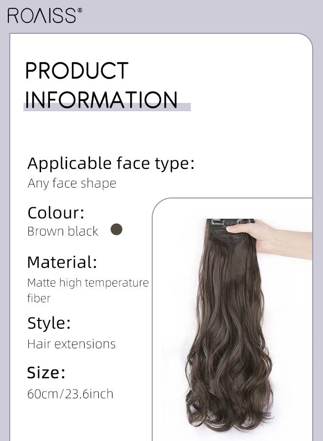 رويس 3 قطع من وصلات الشعر بالمشابك، وصلات شعر صناعية طويلة مموجة غير مرئية قابلة للتعديل ومقاومة للحرارة للفتيات والنساء، بني أسود، 60 سم - Image 3