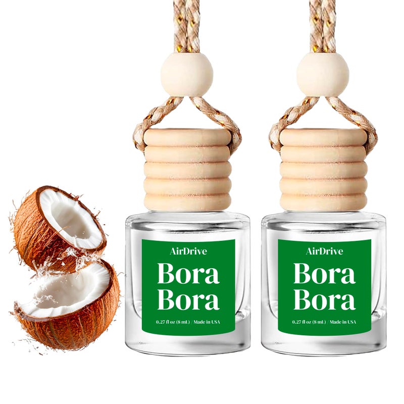 AirDrive Car Air Freshener Tropical Bora-Bora 2 Pack Coconut Hanging Air Freshener Diffuser, Cute Car Accessories Air Freshner for Women & Men Gift Non-Toxic Car Scent Long Lasting Oil Diffuser Made in USA - Image 1