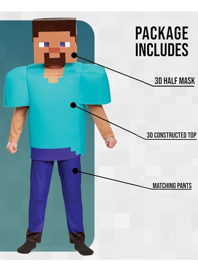 Game Steve Cosplay Costume Set  Kids XL-Pixelated Foam Tunic - for Halloween, Cosplay, Parties & Gaming Events - Includes Hat+Top+Pants & Character-Themed Accessories - Image 4