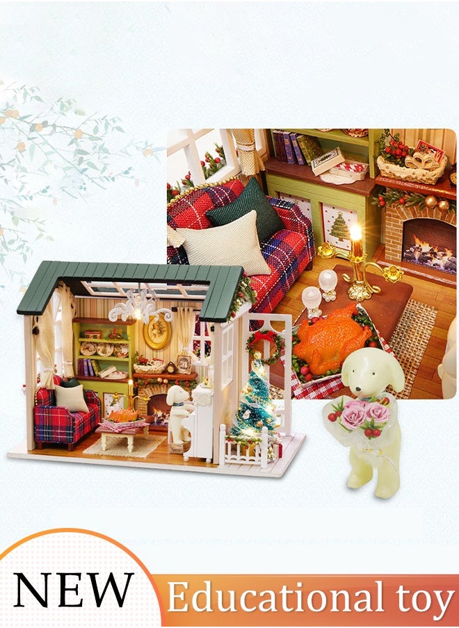 DIY Dollhouse Miniature with Furniture Light, Wooden House Kit Dollhouse Kit Villa Model, Hands Craft Miniature Model for Boys Girls Children Handicraft Gift  - Image 1