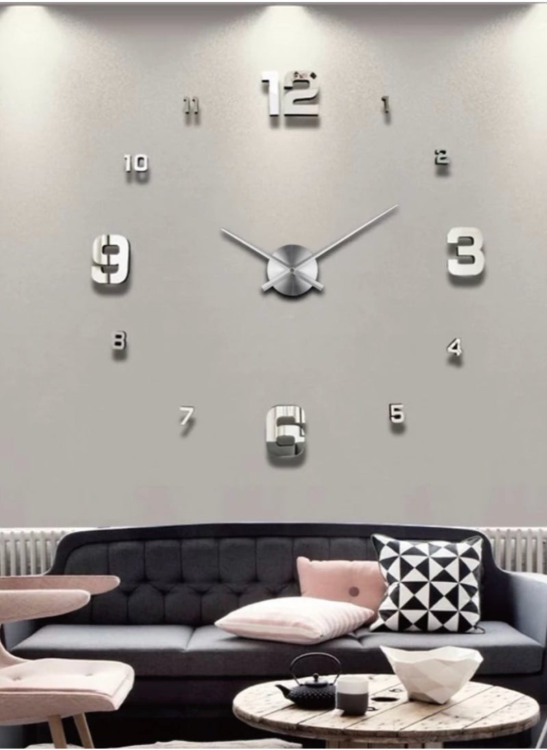Generic - 3D Wall Clock With Mirror Number Stickers DIY (4 Digit English - Silver) - Image 1