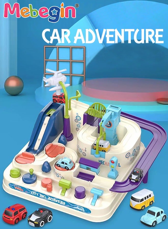 Kids Car Adventure Toy, Cars Race Track Toys with 4 Toy Cars, Race Track Vehicle Set, Fun Durable Adventure Vehicles Toy, Preschool Educational Interactive Toy, Easy to Install and Play, No Battery Required, Ideal Gift for Kids Aged 3+