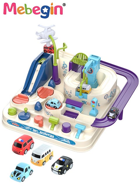 Kids Car Adventure Toy, Cars Race Track Toys with 4 Toy Cars, Race Track Vehicle Set, Fun Durable Adventure Vehicles Toy, Preschool Educational Interactive Toy, Easy to Install and Play, No Battery Required, Ideal Gift for Kids Aged 3+