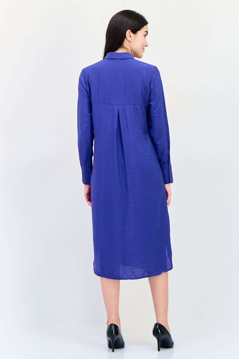 bebe Women Plain Tie Waist Midi Dress, Blue - Image 3