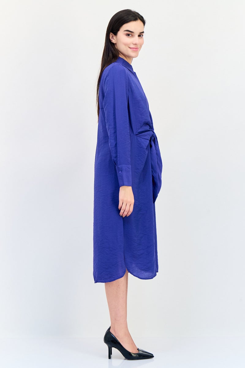 bebe Women Plain Tie Waist Midi Dress, Blue - Image 2