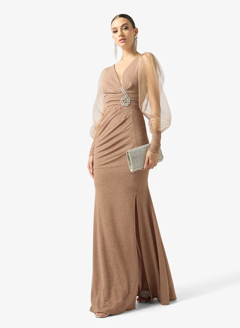 Fyor  Sheer Sleeve Sculpted Maxi Dress for Women | Best Price UAE