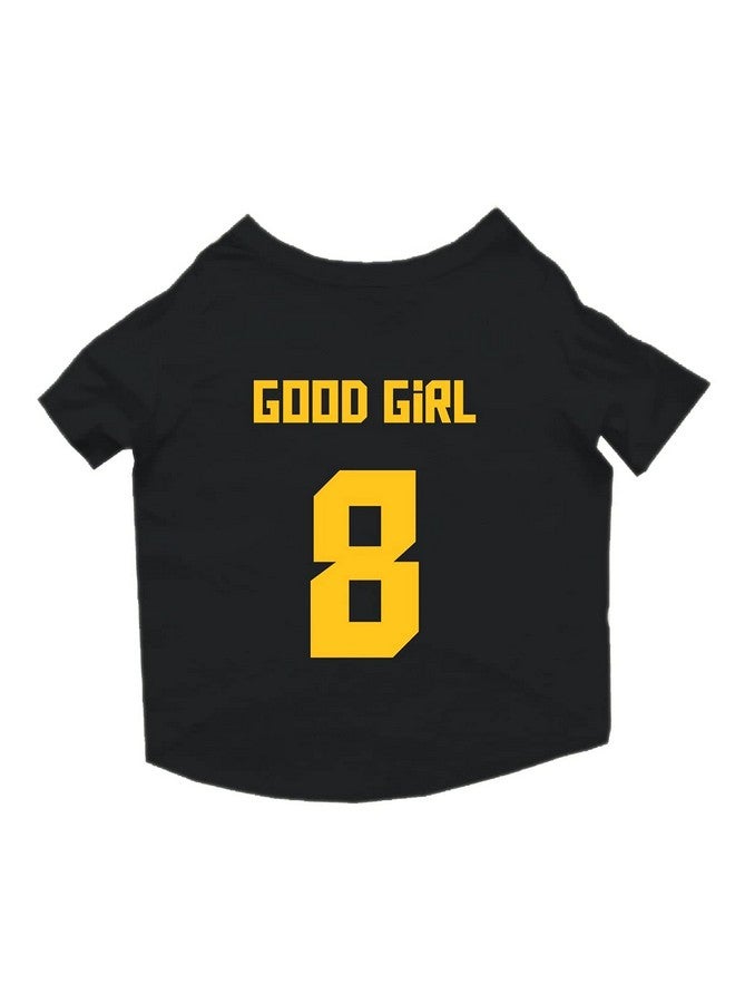 روسيبين قميص جيرسي Good Girl الأساسي رقم 8 مطبوع بأكمام نصفية ورقبة دائرية للكلاب/ملابس/ملابس/تي شيرتات هدية للكلاب. (أسود) صغير (Apso، Shih Tzu وما إلى ذلك) - Image 2