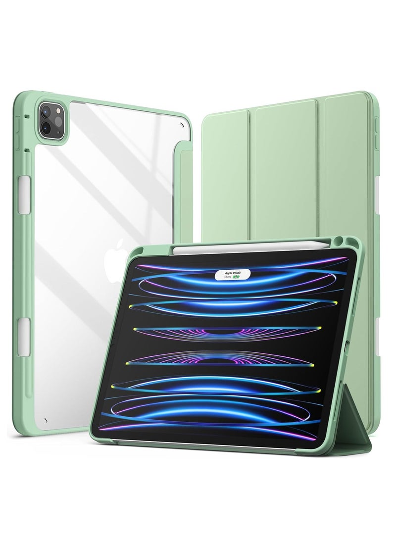 DUSALA iPad Pro 11-Inch M4 2024 (5th Generation) with Pencil Holder, Clear Transparent Back Shell Slim Stand Shockproof Tablet Cover, Auto Wake/Sleep Light Green - Image 1