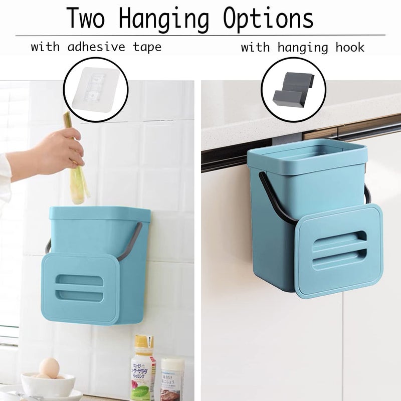 LALASTAR Small Trash Can with Lid, Compost Bin Indoor Kitchen Sealed Under Sink for Kitchen, Food Waste Bin for Countertop, Mountable Garbage Can for Bathroom, RV, 5L/1.3 Gal, Blue - Image 2