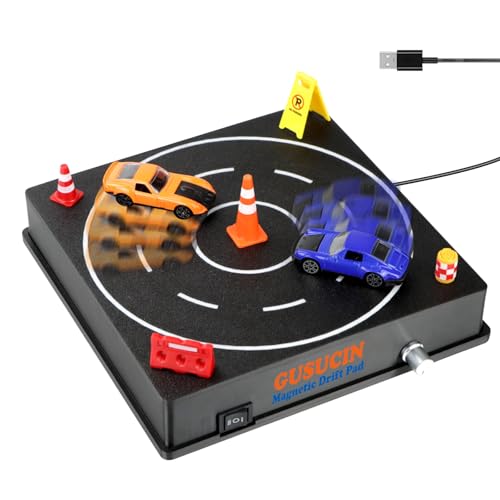 GUSUCIN Magnetic Drift Pad for Hot Wheels Cars 164 Spinning Drift Track with Adjustable Speed Direction USB Powered Drift Pad with 5 Decorations Display Stand for All 164 Scale Diecast Cars Black - Image 1