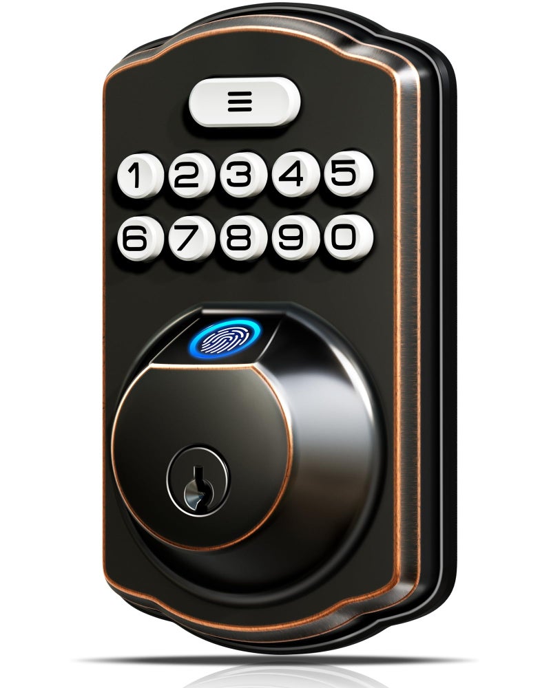 Veise Fingerprint Door Lock, Keyless Entry, Auto Lock, Electronic Keypad Deadbolt for Front Door, Biometric, Anti-Peeking Password, Easy Install, Oil Rubbed Bronze - Image 1