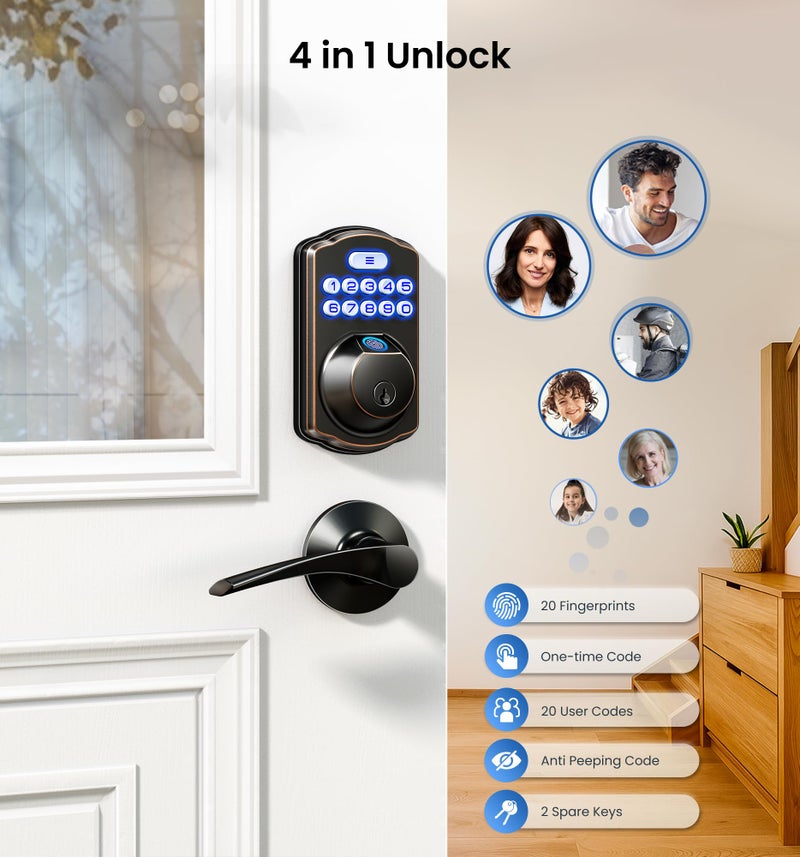 Veise Fingerprint Door Lock, Keyless Entry, Auto Lock, Electronic Keypad Deadbolt for Front Door, Biometric, Anti-Peeking Password, Easy Install, Oil Rubbed Bronze - Image 3