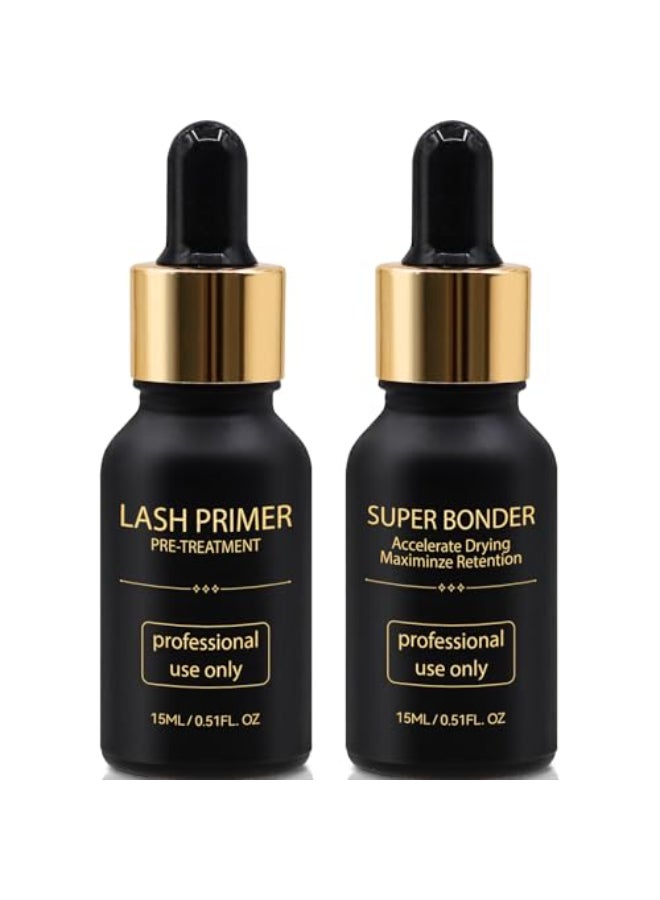 Miuffue Lash Bonder and Primer Kit for Eyelash Extensions Glue Accelerator Lash Sealant Eyelash Extension Primer Protein Oil Remover Adhesive Makeup Tools for Professional Use 15ml15ml - Image 1