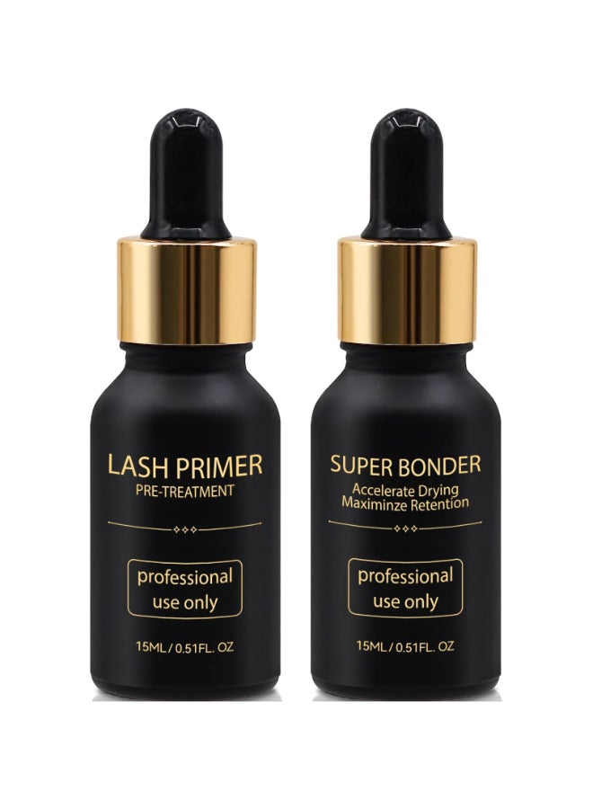 Miuffue Lash Bonder and Primer Kit for Eyelash Extensions Glue Accelerator Lash Sealant Eyelash Extension Primer Protein Oil Remover Adhesive Makeup Tools for Professional Use 15ml15ml - Image 2