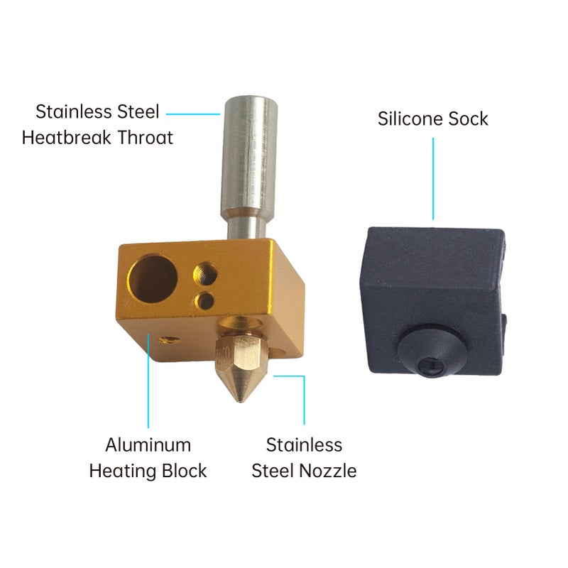 3D Printer Parts Heatbreak Throat + Silicone Sock + Heater Block + MK8 Nozzle Set Compatible with CR10/ender3 Series 3D Printers - Image 2
