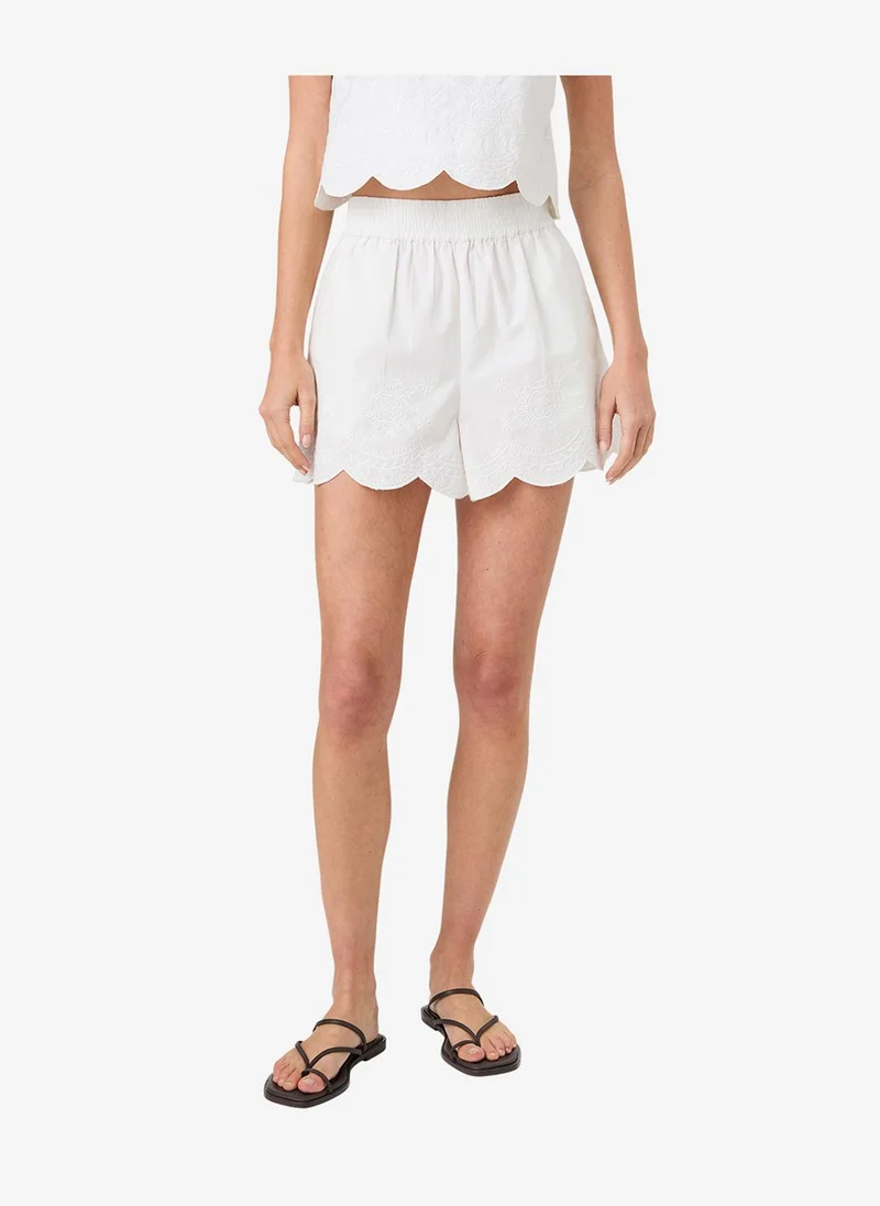 فرنش كونكشن Women's Linen White Alissa Cotton Embroidered Shorts
