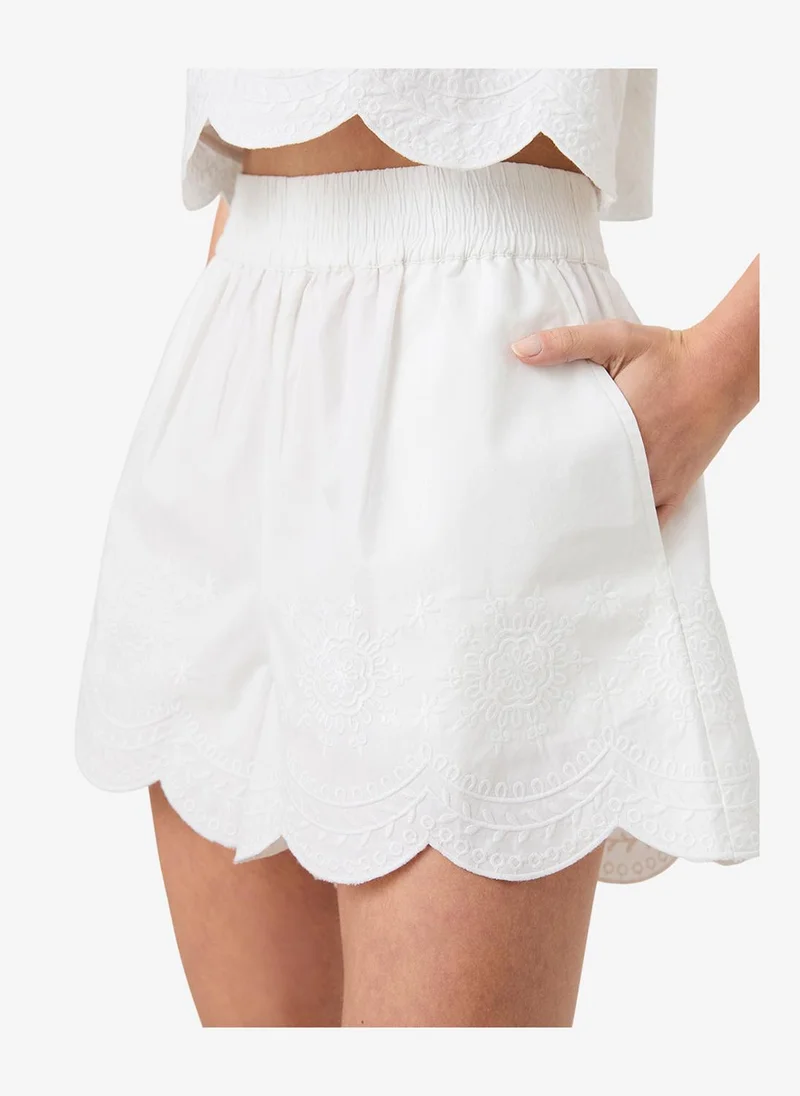 French Connection Linen White Women's Linen White Alissa Cotton Embroidered Shorts for Women | Best Price UAE
