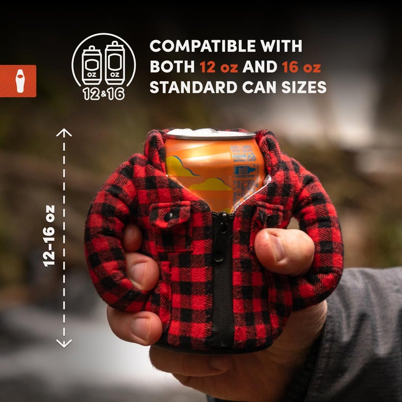 Puffin The Lumberjack Beverage Flannel | Unique Insulated 12 oz Can Cooler for Beer Soda Energy Drinks and More  Pewter - Image 4