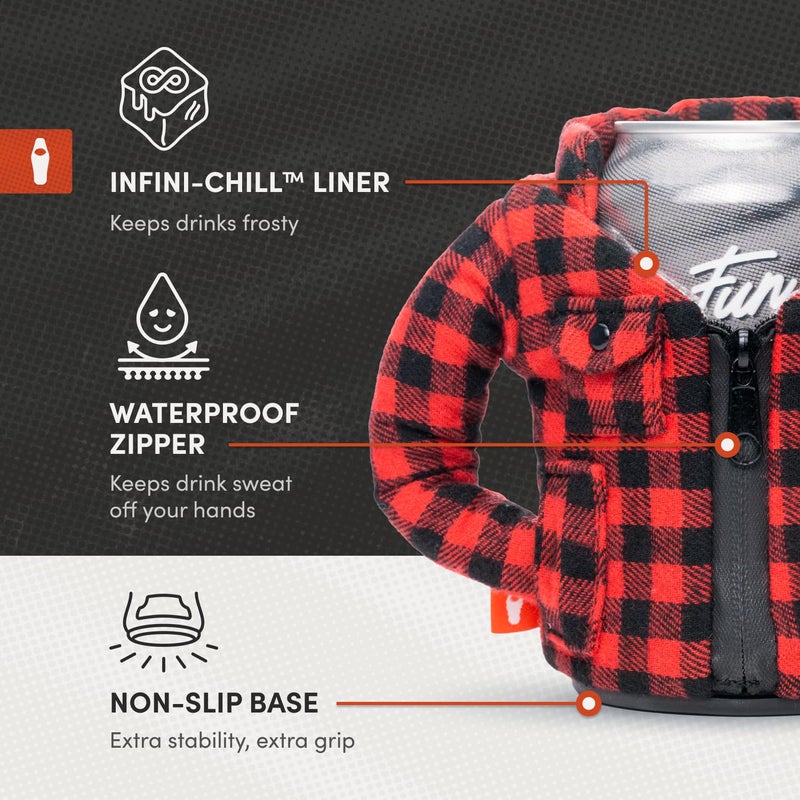 Puffin The Lumberjack Beverage Flannel | Unique Insulated 12 oz Can Cooler for Beer Soda Energy Drinks and More  Pewter - Image 5