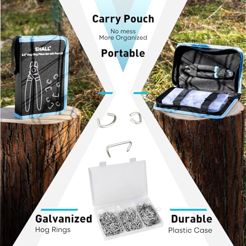 SHALL Hog Ring Pliers Kit with 600pcs Galvanized Hog Rings (3/8’’, 1/2’’, 3/4’’) for Upholstery, Fence, Animal Pet Cages, Bungee Cords, Bagging, Protective Gloves, Storage Case & Bag Included - Image 5