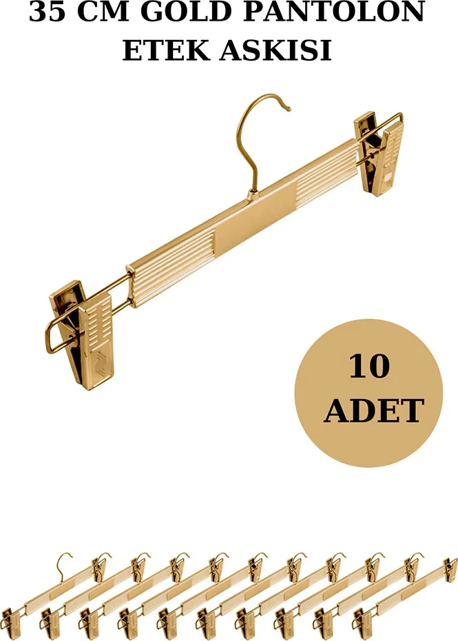 İstanbul Manken Istanbul Mannequin 10 Pieces Plastic Gold Plated Trouser Hanger Skirt Hanger Clothes Hanger