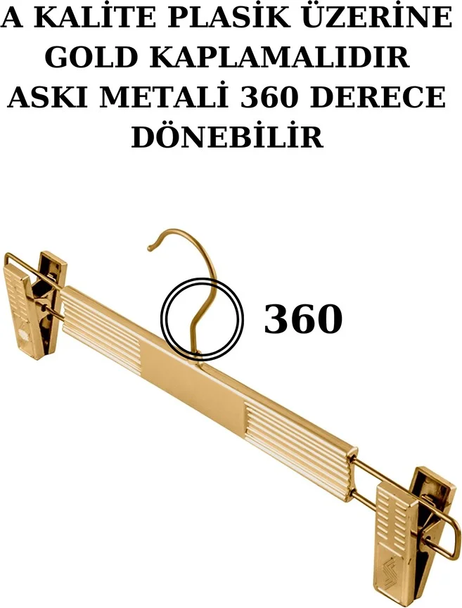İstanbul Manken Istanbul Mannequin 10 Pieces Plastic Gold Plated Trouser Hanger Skirt Hanger Clothes Hanger