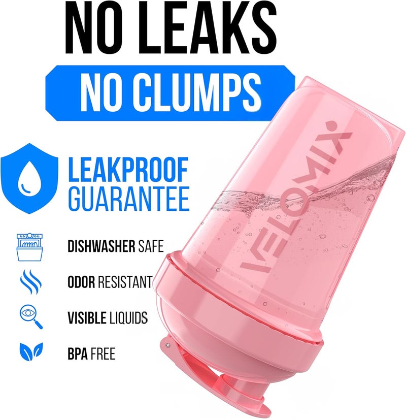 VELOMIX -2 Pack- 20 oz Protein Shaker Bottles for Protein Mixes - 2x Wire Whisk | Leak Proof Shaker Cups for Protein Shakes and Pre Workout | Protein Shaker Bottle Pack (A7) Pink/Black - Image 3