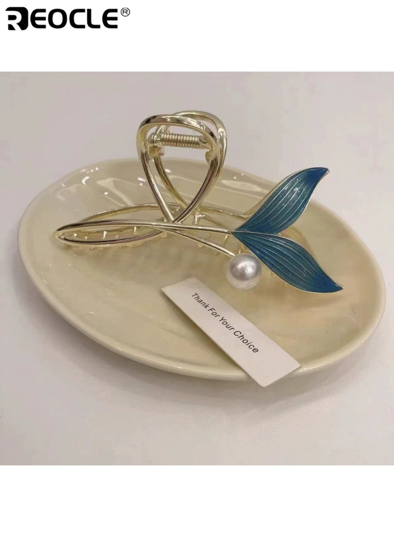 ريوكل مشبك شعر على شكل ذيل حورية البحر مع طبقة مزدوجة من الطلاء الكهربائي وهيكل من السبائك المعدنية، إكسسوار شعر نسائي بلمسة نهائية لامعة لحفلات الصيف - Image 4