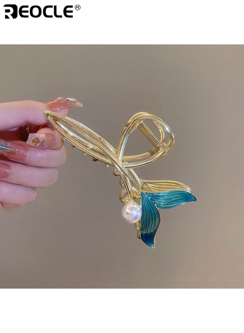 ريوكل مشبك شعر على شكل ذيل حورية البحر مع طبقة مزدوجة من الطلاء الكهربائي وهيكل من السبائك المعدنية، إكسسوار شعر نسائي بلمسة نهائية لامعة لحفلات الصيف - Image 3