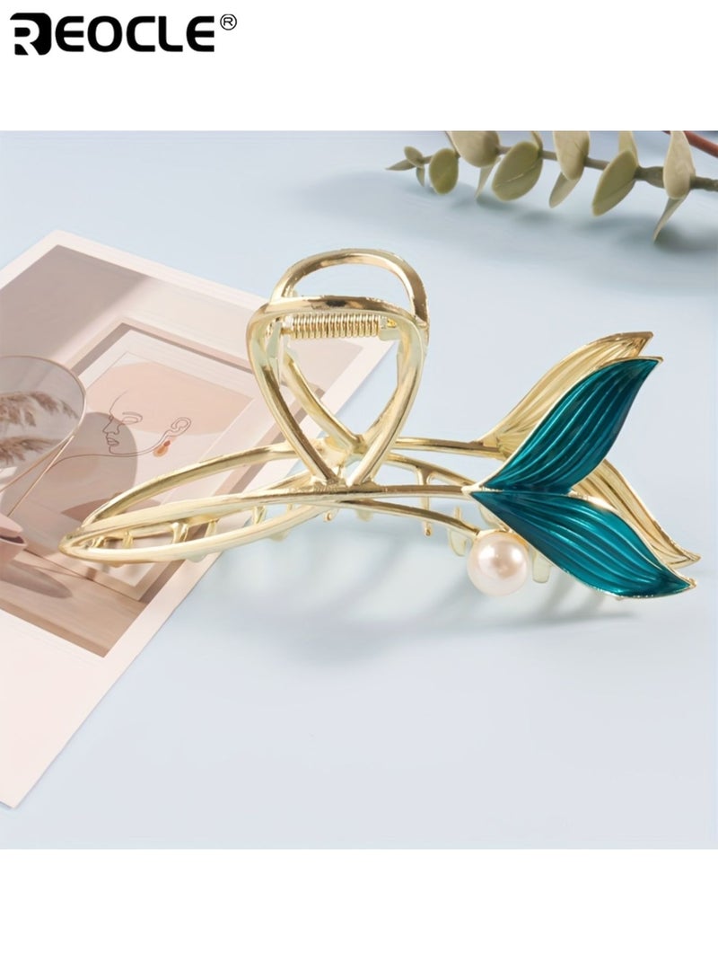 ريوكل مشبك شعر على شكل ذيل حورية البحر مع طبقة مزدوجة من الطلاء الكهربائي وهيكل من السبائك المعدنية، إكسسوار شعر نسائي بلمسة نهائية لامعة لحفلات الصيف - Image 2