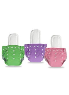 Chinmay Kids Combo Of Reusable Baby Washable Cloth Diaper Nappies With Multi Layered Microfibre Baby Insert Pads (Set Of 3) (Pink Purple Green) (Assorted Colours)  - Image 2