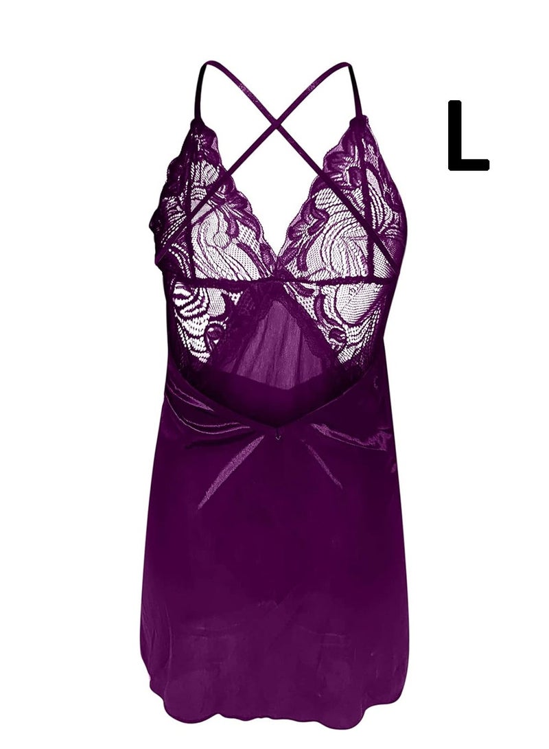 لاسيدو الدانتيل الزهرية V-Neck بلا أكمام جوف خارج الملابس الداخلية الليلية مجموعة، L رمز - Image 1