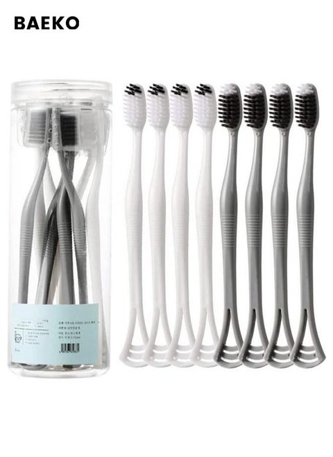 8 Pieces 2 in 1 Soft Toothbrush with Tongue Scraper
