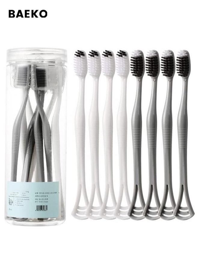 BAEKO - 8 Pieces 2 in 1 Soft Toothbrush with Tongue Scraper - Image 1