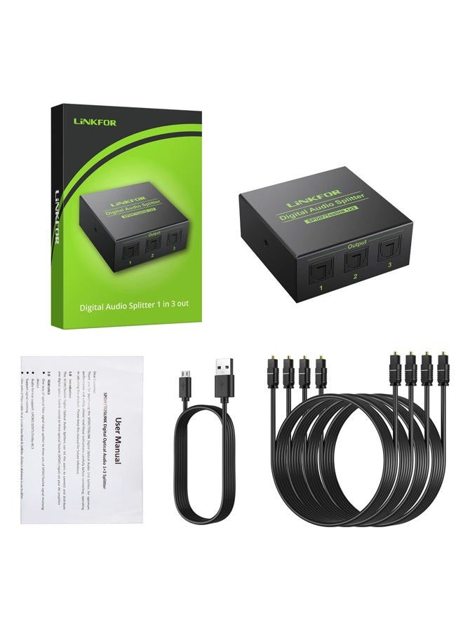 LiNKFOR 3 Port Toslink Splitter with 4pcs 6ft Optical Cable Digital Optical Audio Splitter Aluminum Alloy SPDIF Toslink Fiber Audio Splitter 1 in 3 Out Support Dolby-AC3 DTS for PS3 DVD HDTV - Image 5