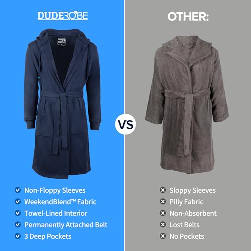 DudeRobe Men's Robe – Hooded TERRY Bath Robe for Men with Pockets | Soft, Comfy Men’s Bathrobe from Shark Tank | Absorbent Cotton Hooded Robes for After Shower, Lounging, Gym & More, Grey, S/M - Image 4