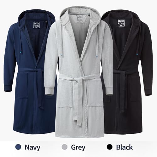 DudeRobe Men's Robe – Hooded TERRY Bath Robe for Men with Pockets | Soft, Comfy Men’s Bathrobe from Shark Tank | Absorbent Cotton Hooded Robes for After Shower, Lounging, Gym & More, Grey, S/M - Image 3