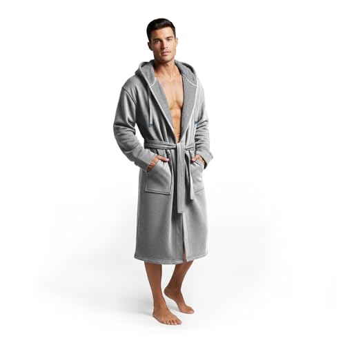 DudeRobe Men's Robe – Hooded TERRY Bath Robe for Men with Pockets | Soft, Comfy Men’s Bathrobe from Shark Tank | Absorbent Cotton Hooded Robes for After Shower, Lounging, Gym & More, Grey, S/M - Image 1