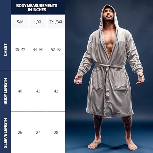 DudeRobe Men's Robe – Hooded TERRY Bath Robe for Men with Pockets | Soft, Comfy Men’s Bathrobe from Shark Tank | Absorbent Cotton Hooded Robes for After Shower, Lounging, Gym & More, Grey, S/M - Image 5