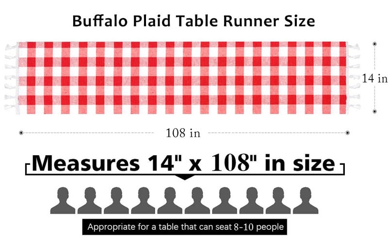 دوباو Duobao Buffalo Plaid Table Runner 14x108 بوصة الجداول الأحمر والأبيض المتسابقين مع زخارف عيد الميلاد الزخار - Image 3
