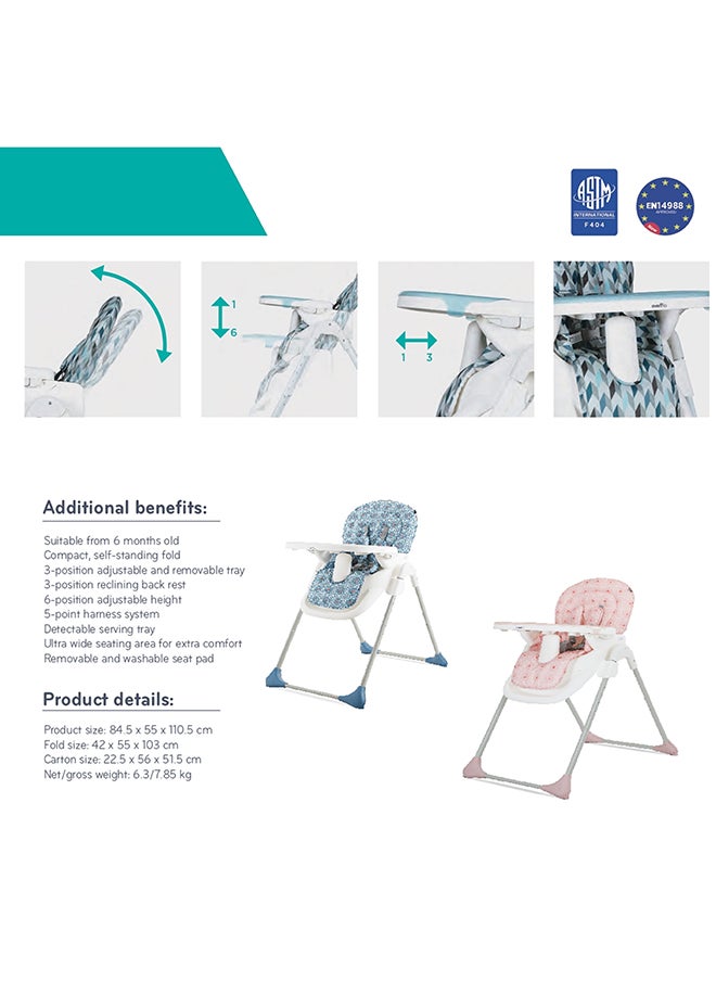 evenflo - Fava Compact High Chair 6m-36m, Blue - Image 1