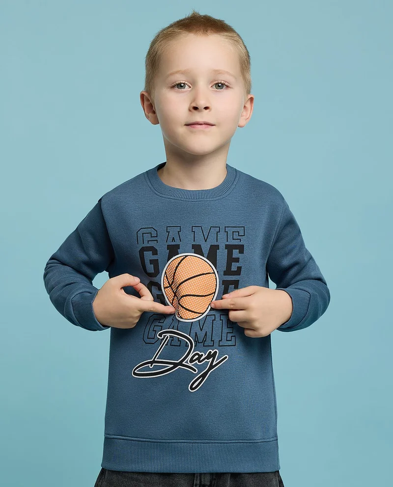 R&B Printed Sweatshirt with Crew Neck and Long Sleeves
