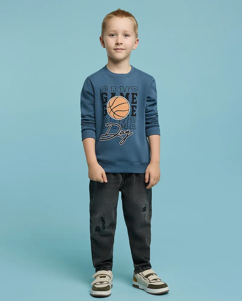 R&B Printed Sweatshirt with Crew Neck and Long Sleeves