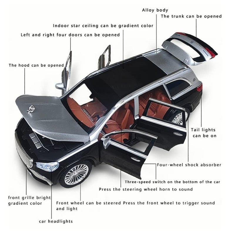 Invite Enterprise Die-Cast Zinc Alloy 1:24 Scale Mrcedes Benz Gls600 Maybach Car Model Large With 6 Openable Doors,Lights & Music Alloy Pull Back Toy Car For Kids, Cars(Gls600), Multicolor - Image 5