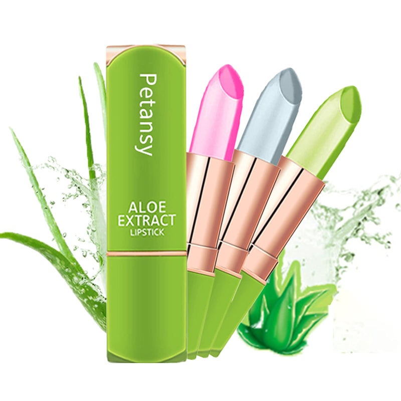 Petansy 3 Packs Aloe Vera Lipstick, Lips Moisturizer Long Lasting Nutritious Lip Balm Magic Temperature Color Change Lip Gloss-Set - Image 3